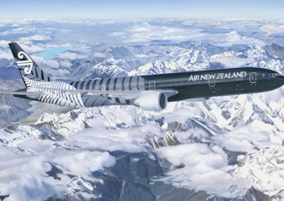 Air New Zealand 777-300ER over the Great Southern Alps