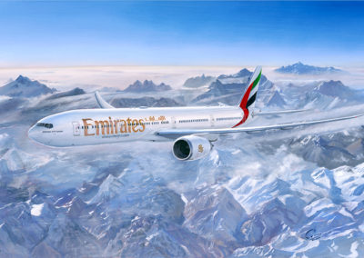 Emirates 777-300ER over the Himalayas