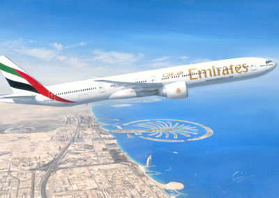 Emirates 777-300ER over Dubai