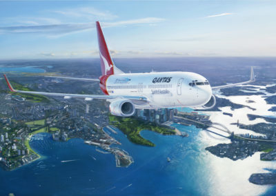 Qantas 737-800 over Sydney