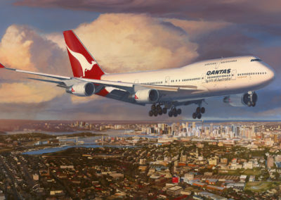 Qantas 747-400 ER on approach to Sydney