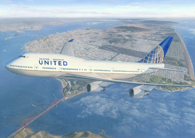 United Airlines 747-400 over San Francisco