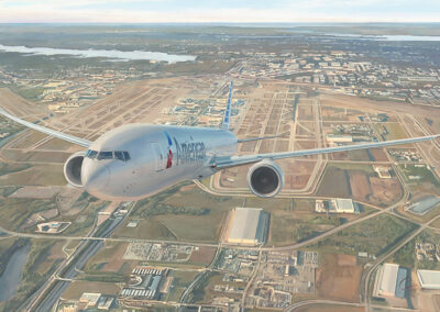 American Airlines 777-300ER on departure from Dallas Fort Worth International Airport