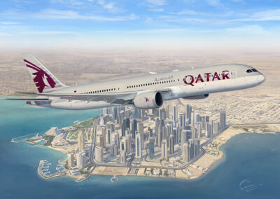 Qatar Airways 787-9 Dreamliner on departure from Doha
