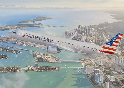 Amercian Airlines Airbus A321neo on departure from Miami, Florida.