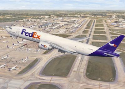 FedEx Express Boeing 777F on departure from Memphis, Tennessee.